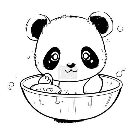 Ilustración de Lindo panda en un tazón de agua. Ilustración vectorial. - Imagen libre de derechos