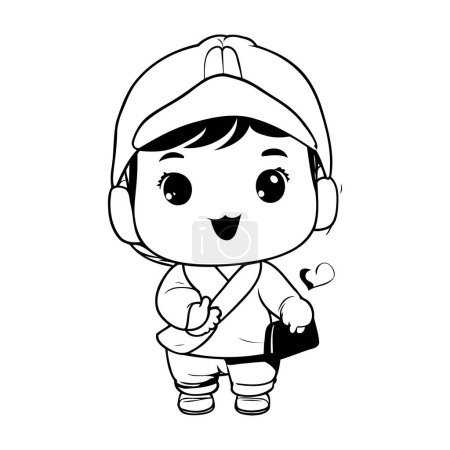 Illustration for Cute cartoon boy with mobile phone. Vector illustration isolated on white background. - Royalty Free Image