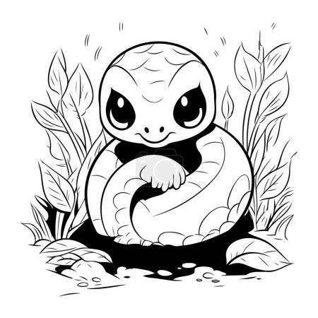 Photo for Black and white vector illustration of a little turtle sitting on a rock - Royalty Free Image