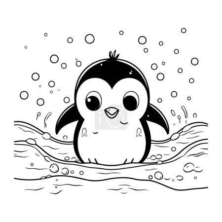 Téléchargez les illustrations : Mignon pingouin nageant dans la mer. Illustration vectorielle noir et blanc. - en licence libre de droit