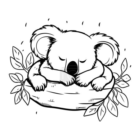 Téléchargez les illustrations : Mignon koala dormant sur un bol en bois. Illustration vectorielle. - en licence libre de droit