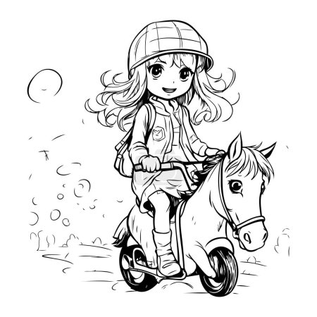 Illustration for Cute little girl riding on a scooter. Vector illustration. - Royalty Free Image