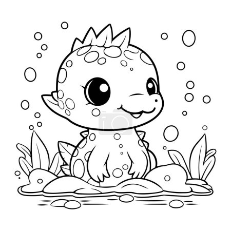 Illustration for Coloring Page Outline Of a Cute Baby Dinosaur Vector Illustration - Royalty Free Image