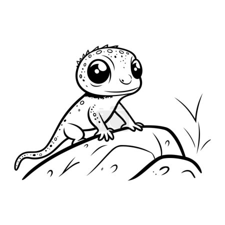 Illustration for Cute lizard on a rock. Vector illustration in cartoon style. - Royalty Free Image