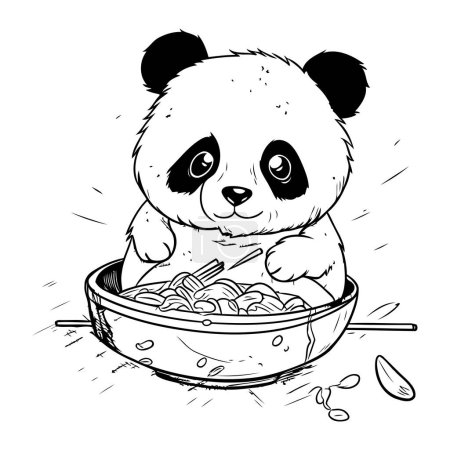 Téléchargez les illustrations : Mignon panda mangeant des nouilles dans un bol. Illustration vectorielle. - en licence libre de droit