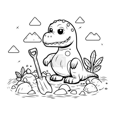 Ilustración de Lindo libro para colorear dinosaurio. Ilustración vectorial de un dinosaurio de dibujos animados. - Imagen libre de derechos