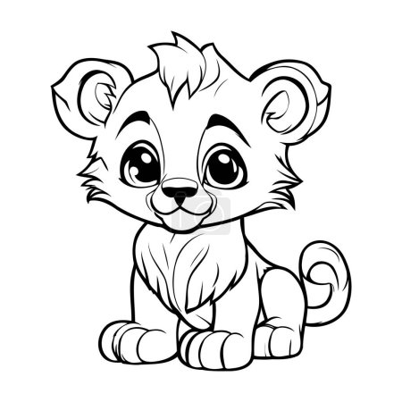 Ilustración de Ilustración de dibujos animados en blanco y negro del lindo libro para colorear de carácter animal de león - Imagen libre de derechos