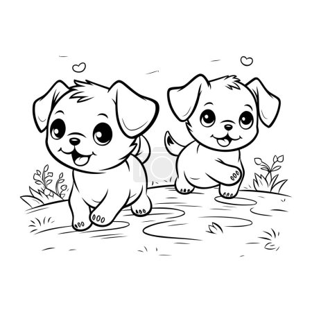 Ilustración de Lindos perros de dibujos animados. Ilustración vectorial para colorear libro o página. - Imagen libre de derechos