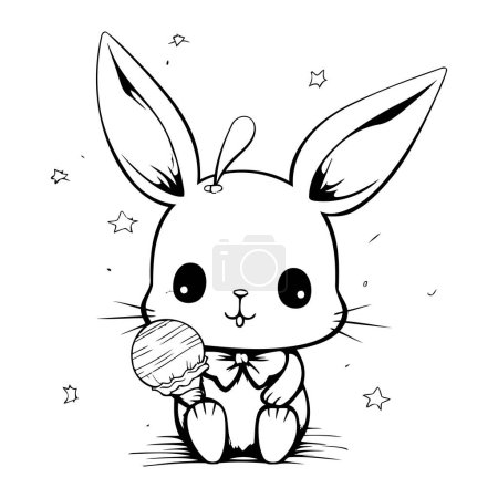 Illustration for Cute Easter bunny with egg. Vector illustration for coloring book. - Royalty Free Image