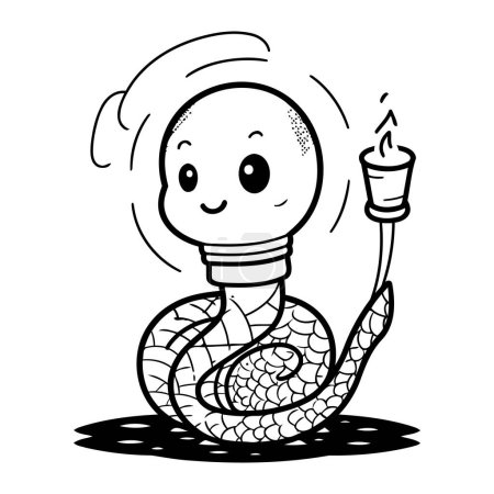 Ilustración de Ilustración de dibujos animados en blanco y negro de serpiente con vela para colorear libro - Imagen libre de derechos