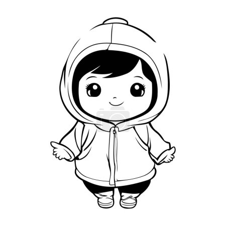 Illustration for Cute little girl in winter clothes. black and white vector illustration - Royalty Free Image