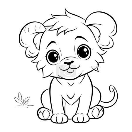 Illustration for Cute cartoon baby lion. Black and white vector illustration for coloring book. - Royalty Free Image