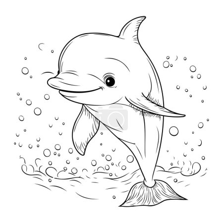 Illustration for Coloring book or page for children. Dolphin. Vector illustration. - Royalty Free Image