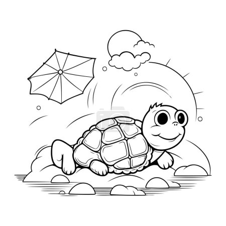 Téléchargez les illustrations : Illustration de dessin animé noir et blanc de mignon livre de coloriage de caractère animal tortue - en licence libre de droit