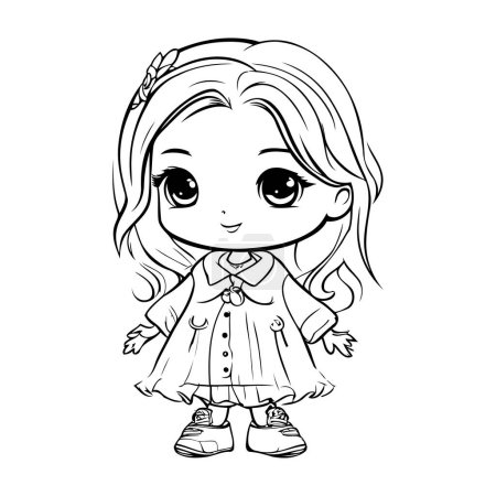 Photo for Cute little girl. Vector illustration for coloring book or page. - Royalty Free Image