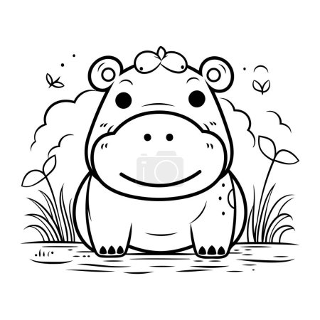 Ilustración de Libro para colorear para niños. Hipopótamo. Ilustración vectorial. - Imagen libre de derechos