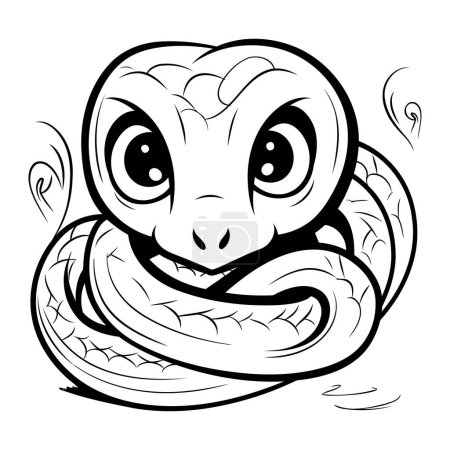 Téléchargez les illustrations : Illustration de dessin animé noir et blanc du caractère animal du serpent pour le livre à colorier - en licence libre de droit
