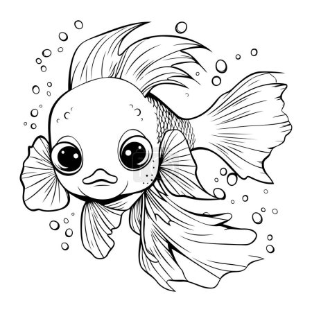 Illustration for Goldfish. Black and white illustration for coloring book or page. - Royalty Free Image