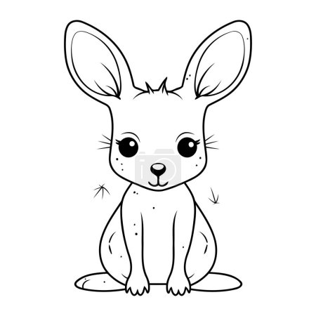 Téléchargez les illustrations : Mignon petit lapin dessin animé vecteur illustration graphique en noir et blanc - en licence libre de droit