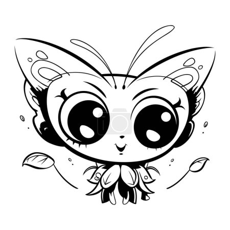 Illustration for Cute cartoon butterfly. Black and white vector illustration for coloring book. - Royalty Free Image