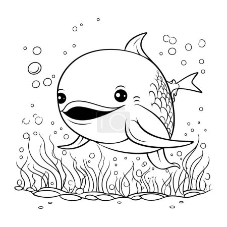 Téléchargez les illustrations : Livre à colorier pour enfants. baleine dans la mer. Illustration vectorielle - en licence libre de droit