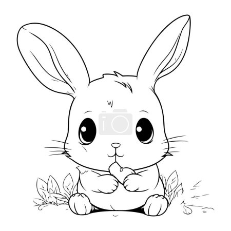 Téléchargez les illustrations : Mignon lapin dessin animé assis sur l'herbe. Illustration vectorielle pour livre à colorier. - en licence libre de droit