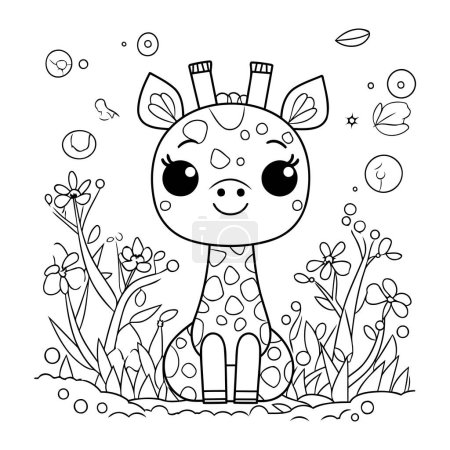 Téléchargez les illustrations : Mignonne petite girafe dans l'herbe personnage vectoriel illustration desing - en licence libre de droit