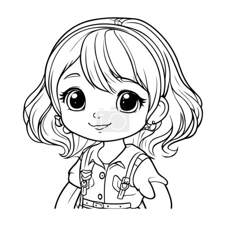 Illustration for Cute cartoon girl. Vector illustration for coloring book or page. - Royalty Free Image