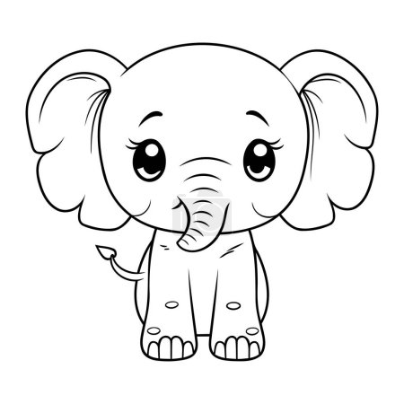 Téléchargez les illustrations : Livre à colorier pour enfants. mignon éléphant. Illustration vectorielle noir et blanc. - en licence libre de droit
