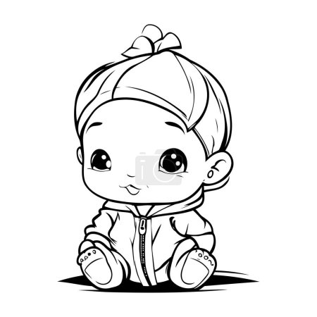 Illustration for Cute baby girl. Vector illustration for coloring book. Isolated on white background. - Royalty Free Image