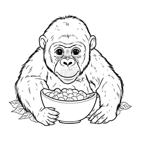 Photo for Gorilla eating a bowl of cereals. Vector illustration. - Royalty Free Image