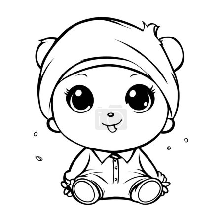 Téléchargez les illustrations : Bébé garçon dessin animé mignon assis sur un jouet. Illustration vectorielle. - en licence libre de droit