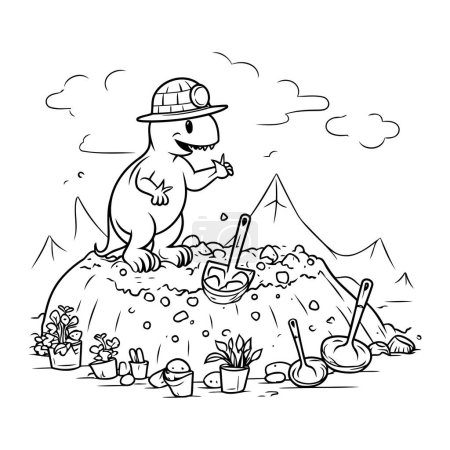 Téléchargez les illustrations : Illustration vectorielle d'un ours dessin animé creusant un trou dans le sol. - en licence libre de droit