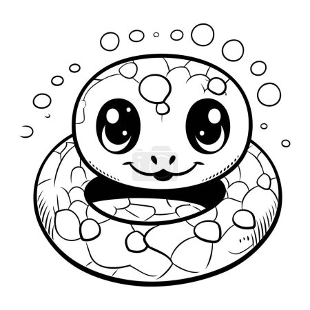 Illustration for Cute cartoon snake. Black and white vector illustration for coloring book. - Royalty Free Image