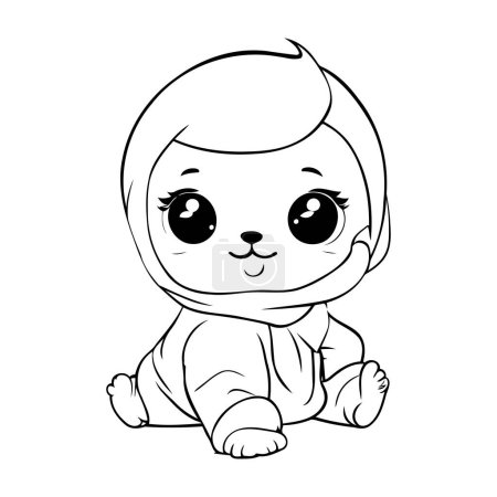 Illustration for Cute little baby boy sitting and smiling. Vector illustration for coloring book. - Royalty Free Image
