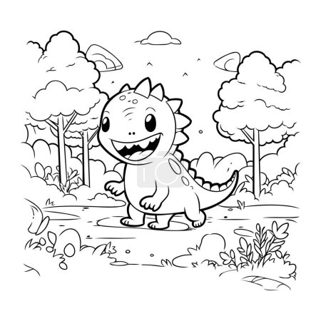 Téléchargez les illustrations : Coloriage contour de l'illustration vectorielle de dinosaure mignon. - en licence libre de droit