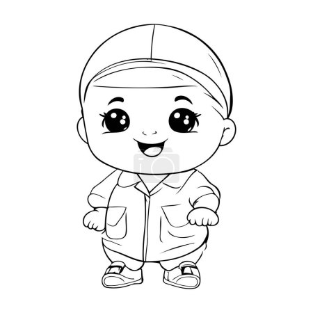 Photo for Outline of a cute little boy in overalls. Vector illustration - Royalty Free Image