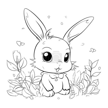 Illustration for Cute cartoon bunny sitting in the grass. Vector illustration for coloring book. - Royalty Free Image