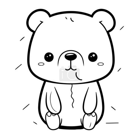 Téléchargez les illustrations : Dessin animé noir et blanc illustrant le caractère animal mignon de l'ours en peluche - en licence libre de droit