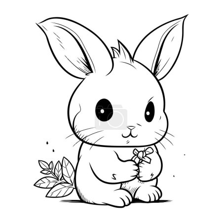 Illustration for Cute cartoon bunny with leaves. Vector illustration for coloring book. - Royalty Free Image