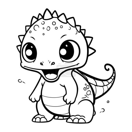 Téléchargez les illustrations : Illustration vectorielle de dinosaure de dessin animé mignon. Livre à colorier pour enfants - en licence libre de droit