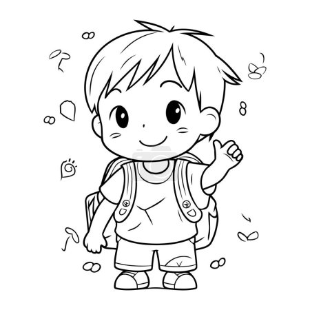 Téléchargez les illustrations : Coloriage Aperçu d'un garçon avec sac à dos. Illustration vectorielle. - en licence libre de droit