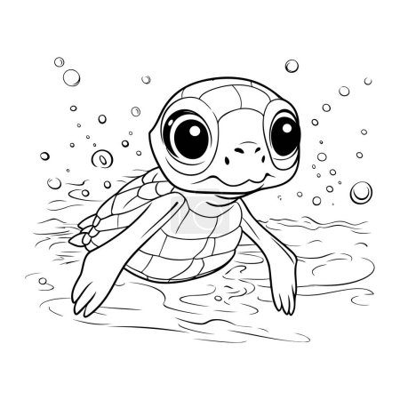 Téléchargez les illustrations : Mignon dessin animé bébé tortue nageant dans la mer. Illustration vectorielle. - en licence libre de droit