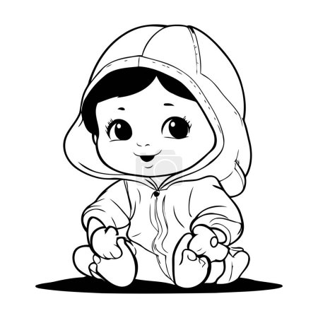 Ilustración de Lindo bebé con un impermeable y un sombrero. Ilustración vectorial. - Imagen libre de derechos