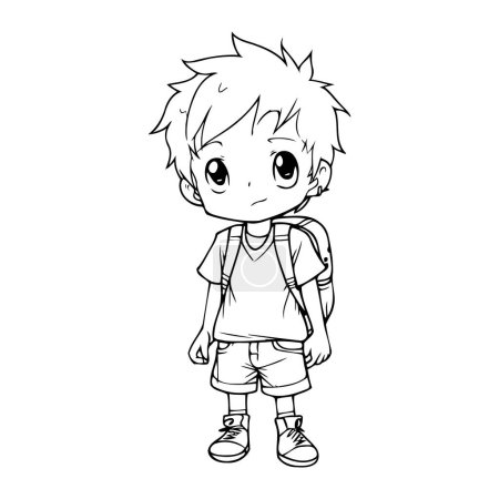 Illustration for Outline of a boy with a backpack. Vector illustration isolated on white background. - Royalty Free Image
