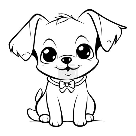 Téléchargez les illustrations : Mignon chien de dessin animé avec noeud papillon. Illustration vectorielle isolée sur fond blanc - en licence libre de droit