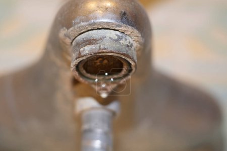Photo for Dirty calcified shower faucet, faucet with limescale, close-up, macro - Royalty Free Image