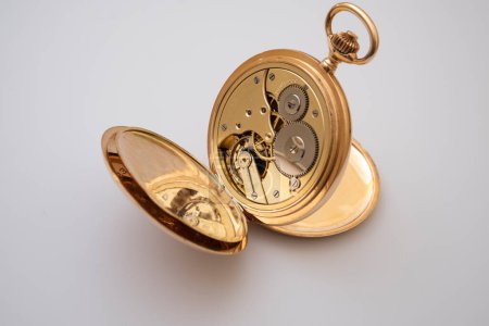 Photo for Vintage gold pocket watch longines isolated on white background - Royalty Free Image