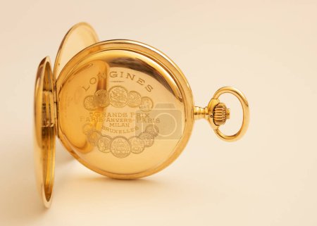 Photo for 03/06/2023. Lvov Ukraine. vintage gold pocket watch longines isolated on white background - Royalty Free Image