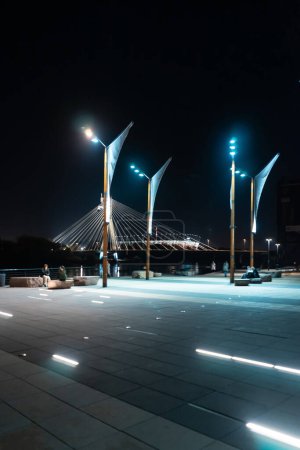 promenade area at Vistula embarkment, street light and lantern, Warsaw. High quality photo
